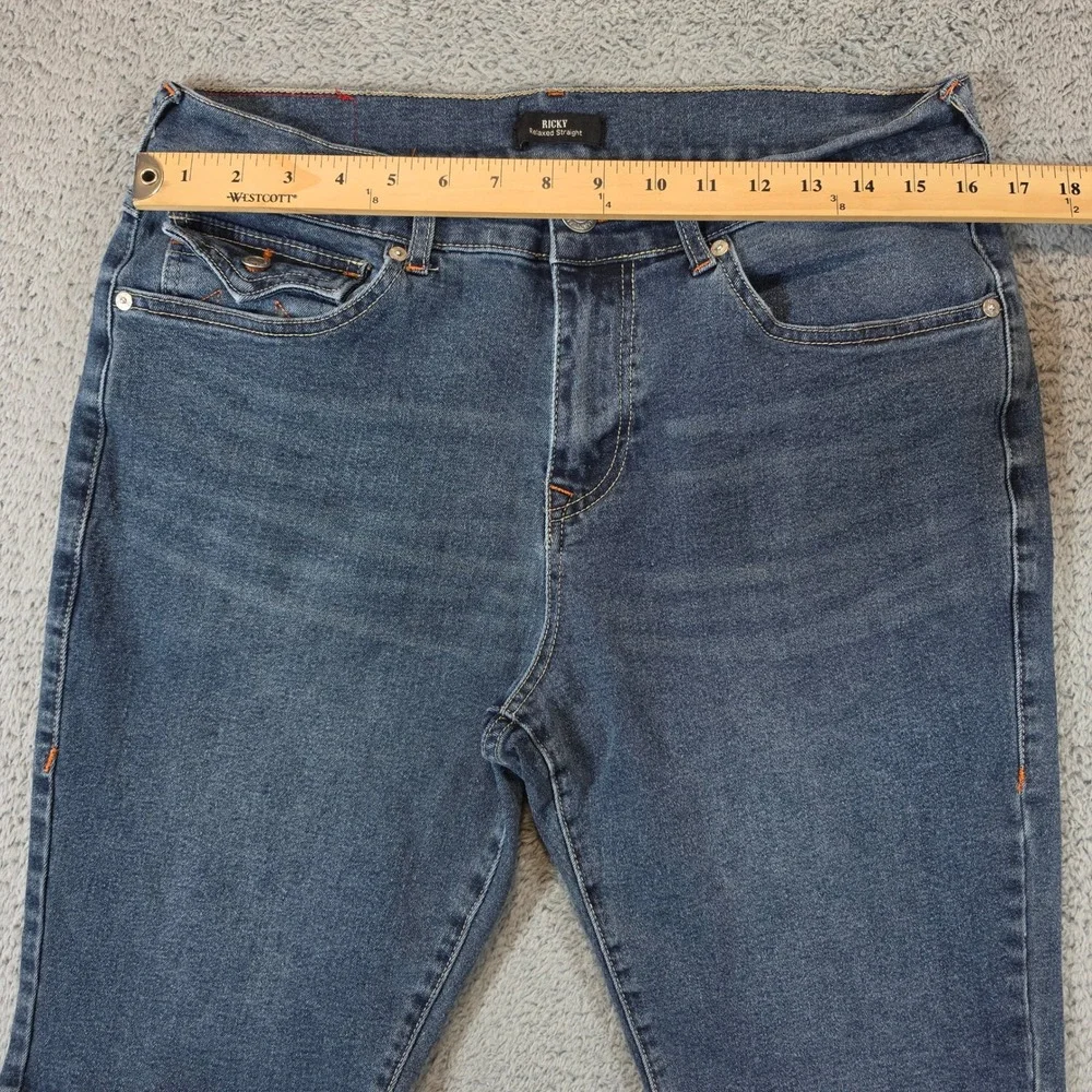 True Religion Ricky Denim Shorts Men 32 Blue Relaxed Straight Horseshoe Flap Pkt